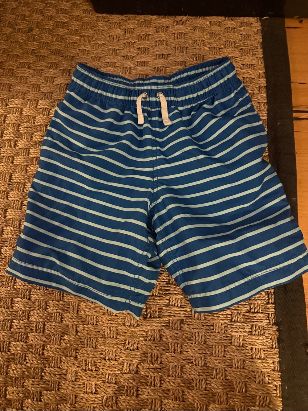 Hanna Andersson Navy and Light Blue Striped Swim Shorts